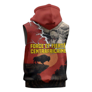 Central African Republic Sleeveless Zip Hoodie Red Black Nature Design and Buffalo - African Pride