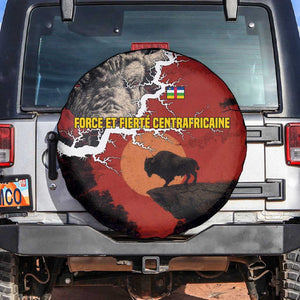 Central African Republic Spare Tire Cover Red Black Nature Design and Buffalo - African Pride