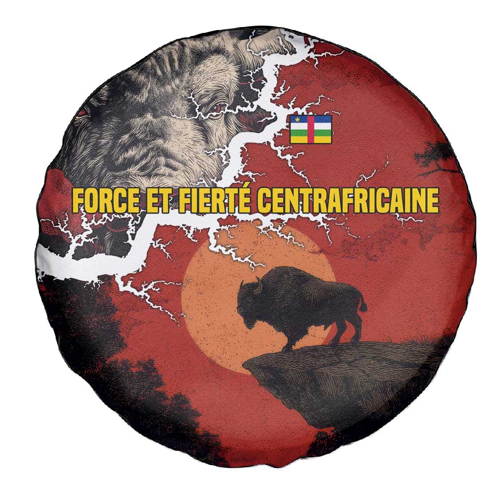 Central African Republic Spare Tire Cover Red Black Nature Design and Buffalo - African Pride
