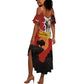Central African Republic Summer Maxi Dress Red Black Nature Design and Buffalo - African Pride