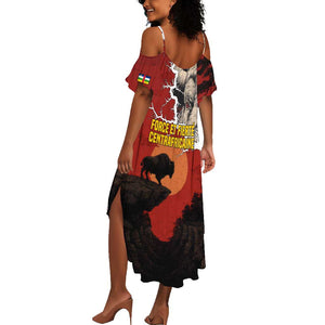 Central African Republic Summer Maxi Dress Red Black Nature Design and Buffalo - African Pride