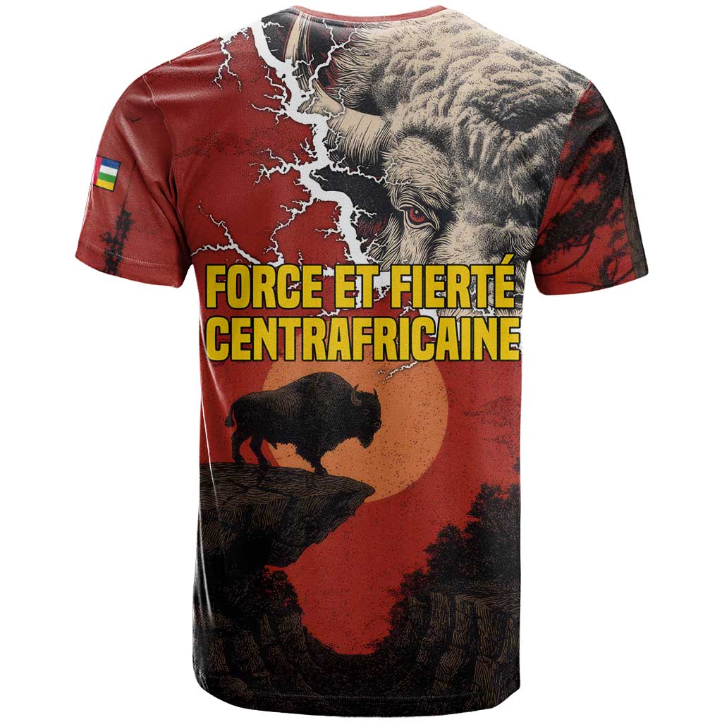 Central African Republic T shirt Red Black Nature Design and Buffalo - African Pride