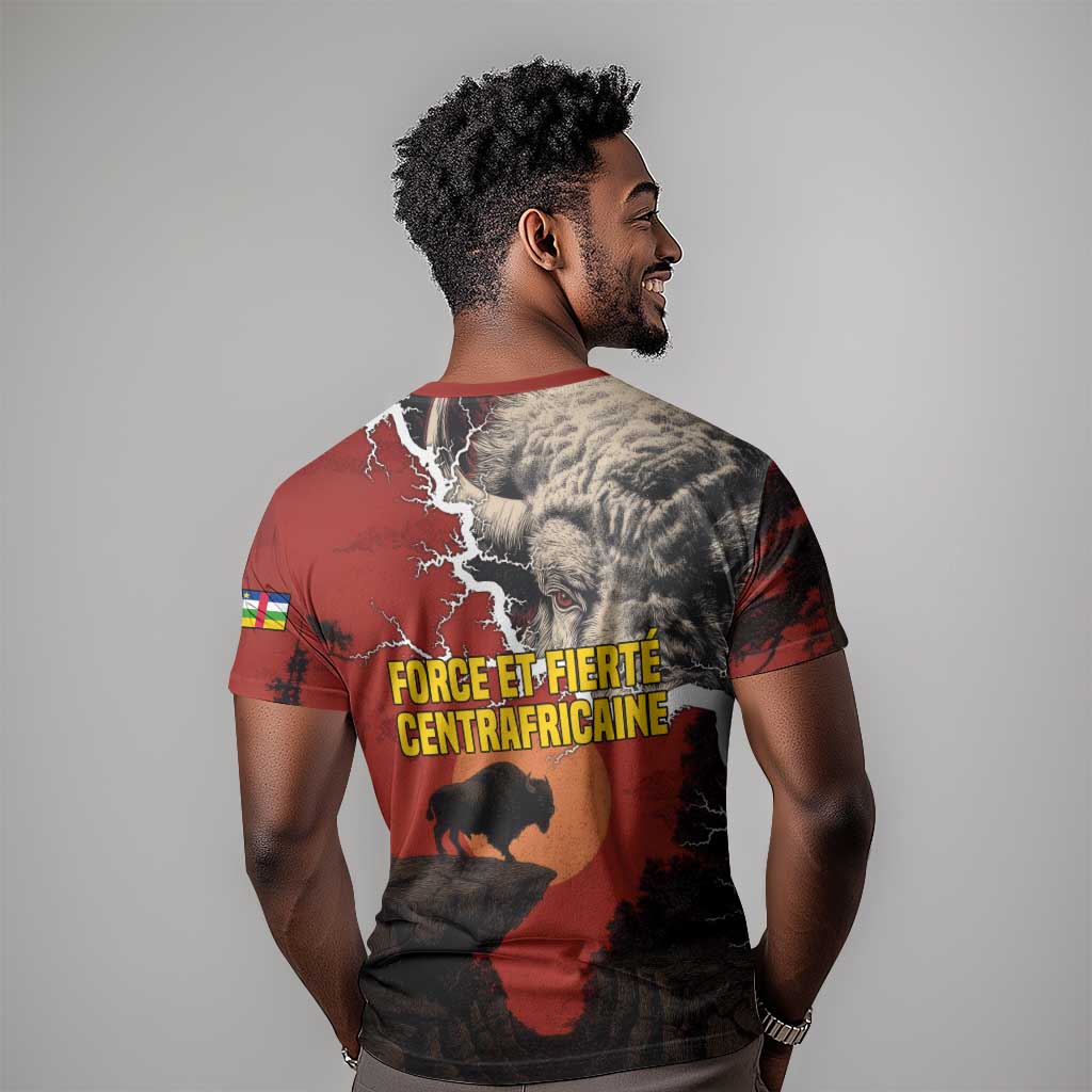 Central African Republic T shirt Red Black Nature Design and Buffalo - African Pride