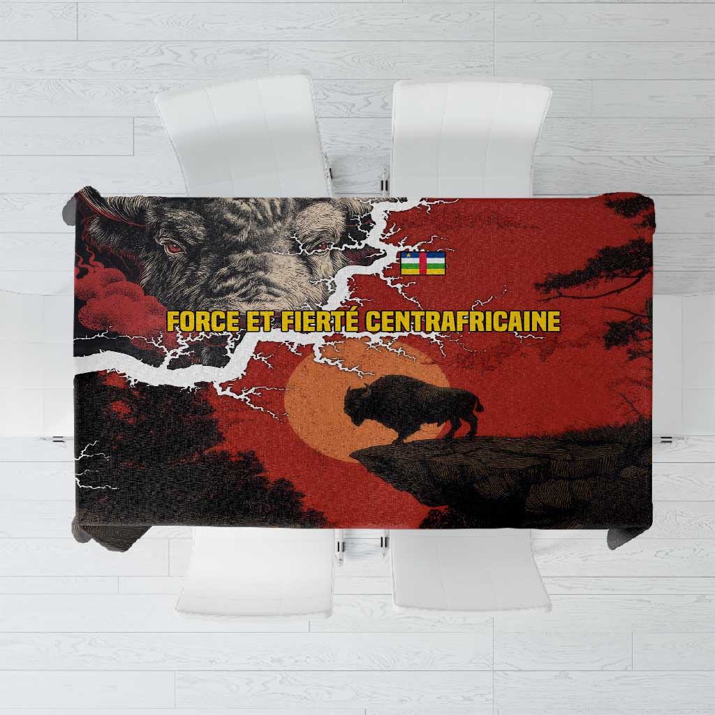 Central African Republic Tablecloth Red Black Nature Design and Buffalo - African Pride