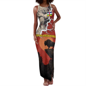 Central African Republic Tank Maxi Dress Red Black Nature Design and Buffalo - African Pride