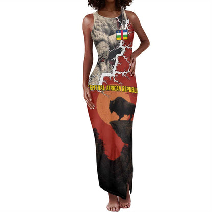 Central African Republic Tank Maxi Dress Red Black Nature Design and Buffalo - African Pride