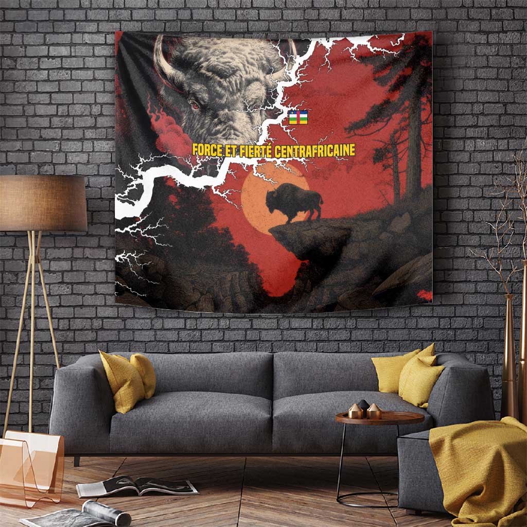 Central African Republic Tapestry Red Black Nature Design and Buffalo - African Pride