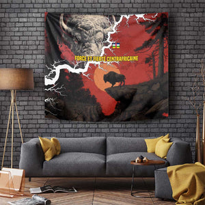 Central African Republic Tapestry Red Black Nature Design and Buffalo - African Pride
