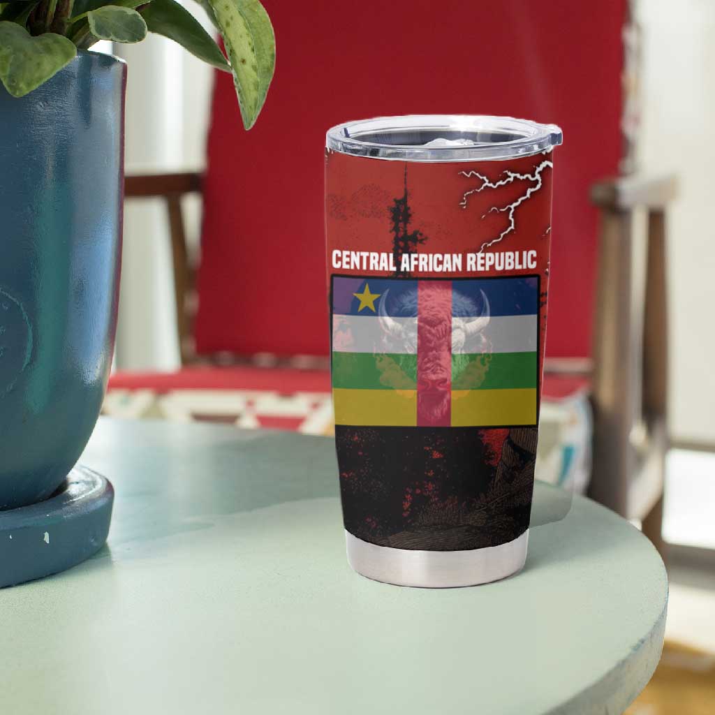 Central African Republic Tumbler Cup Red Black Nature Design and Buffalo - African Pride