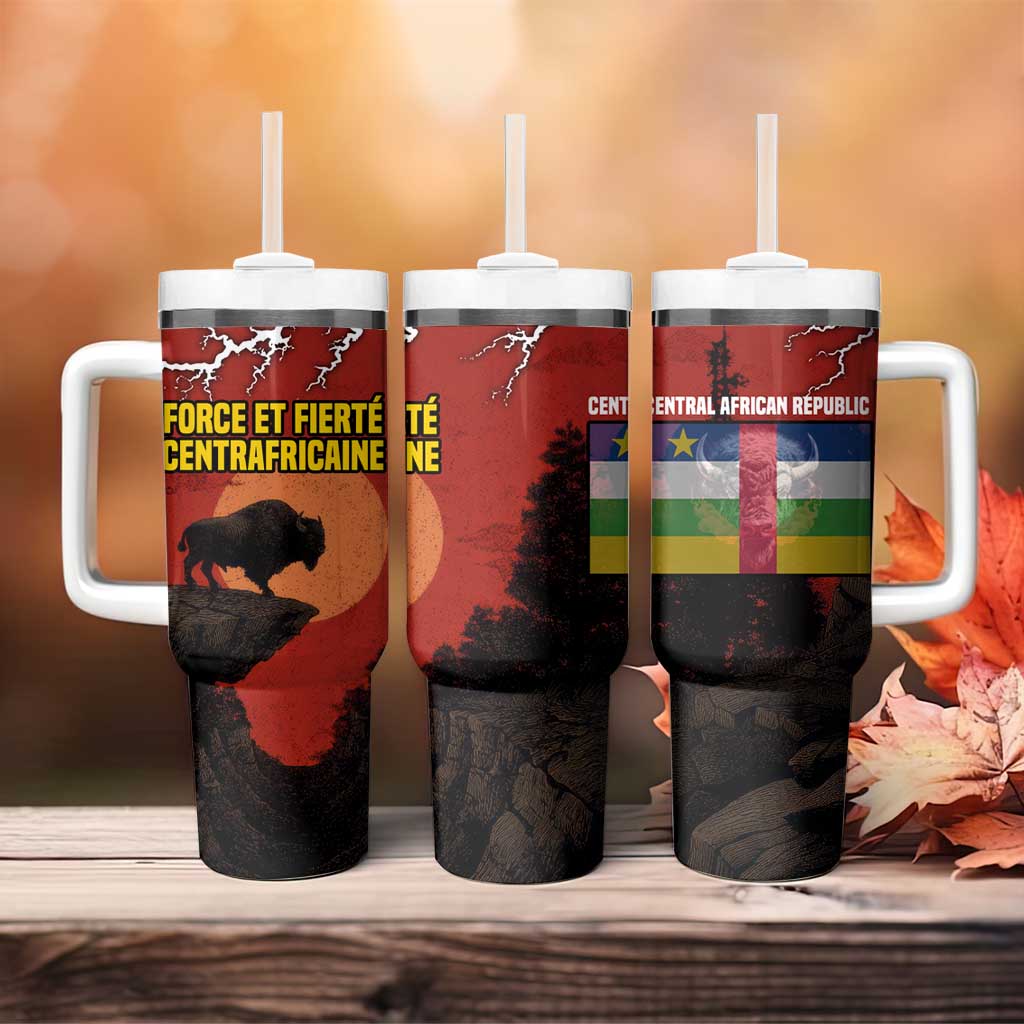 Central African Republic Tumbler With Handle Red Black Nature Design and Buffalo - African Pride
