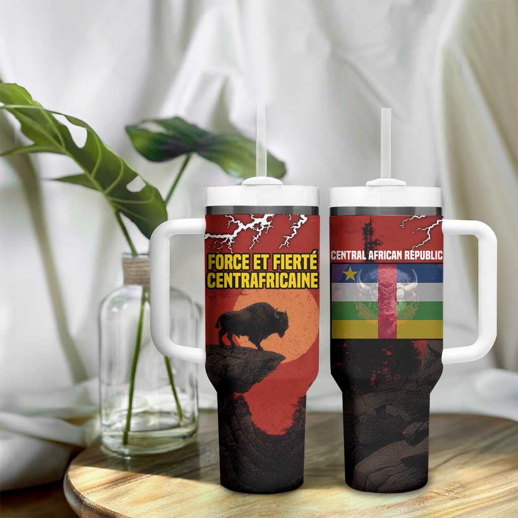 Central African Republic Tumbler With Handle Red Black Nature Design and Buffalo - African Pride