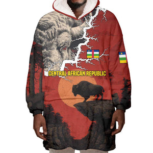 Central African Republic Wearable Blanket Hoodie Red Black Nature Design and Buffalo - African Pride