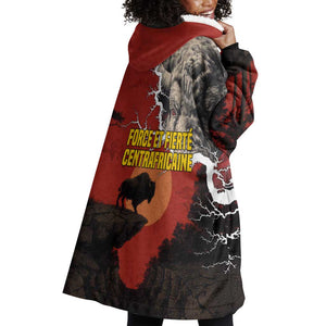 Central African Republic Wearable Blanket Hoodie Red Black Nature Design and Buffalo - African Pride