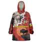 Central African Republic Wearable Blanket Hoodie Red Black Nature Design and Buffalo - African Pride