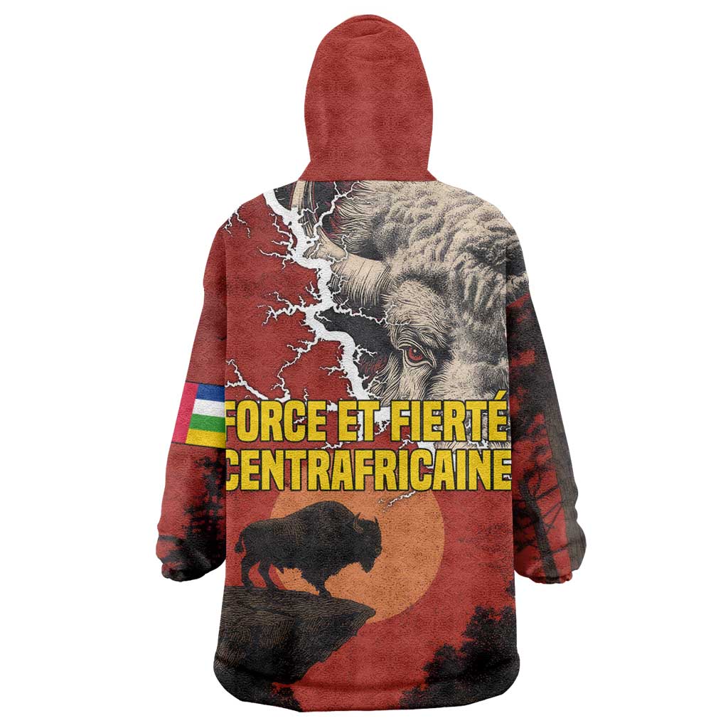 Central African Republic Wearable Blanket Hoodie Red Black Nature Design and Buffalo - African Pride