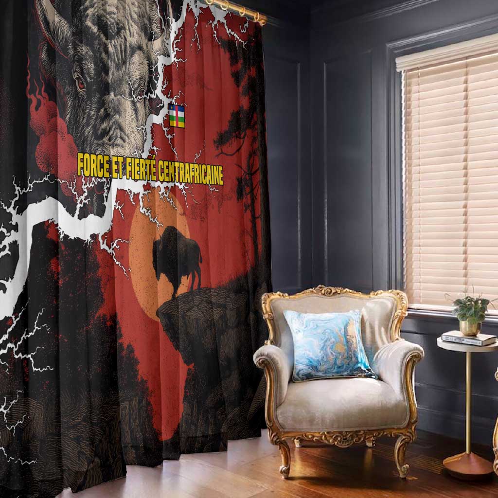 Central African Republic Window Curtain Red Black Nature Design and Buffalo - African Pride