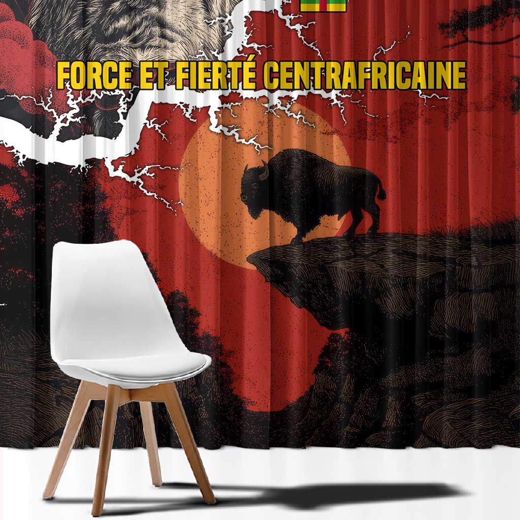 Central African Republic Window Curtain Red Black Nature Design and Buffalo - African Pride