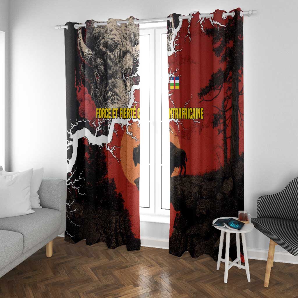 Central African Republic Window Curtain Red Black Nature Design and Buffalo - African Pride