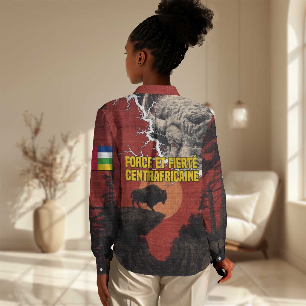 Central African Republic Women Casual Shirt Red Black Nature Design and Buffalo - African Pride