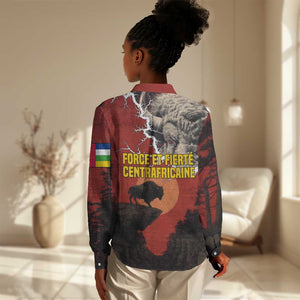 Central African Republic Women Casual Shirt Red Black Nature Design and Buffalo - African Pride