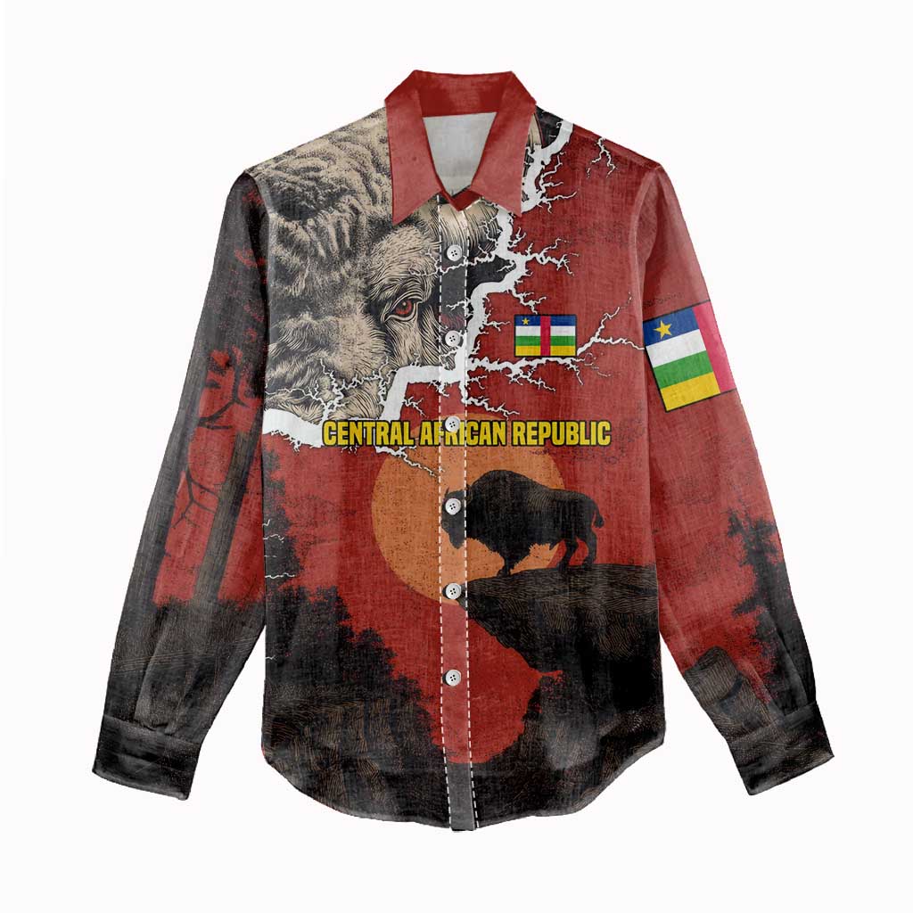 Central African Republic Women Casual Shirt Red Black Nature Design and Buffalo - African Pride