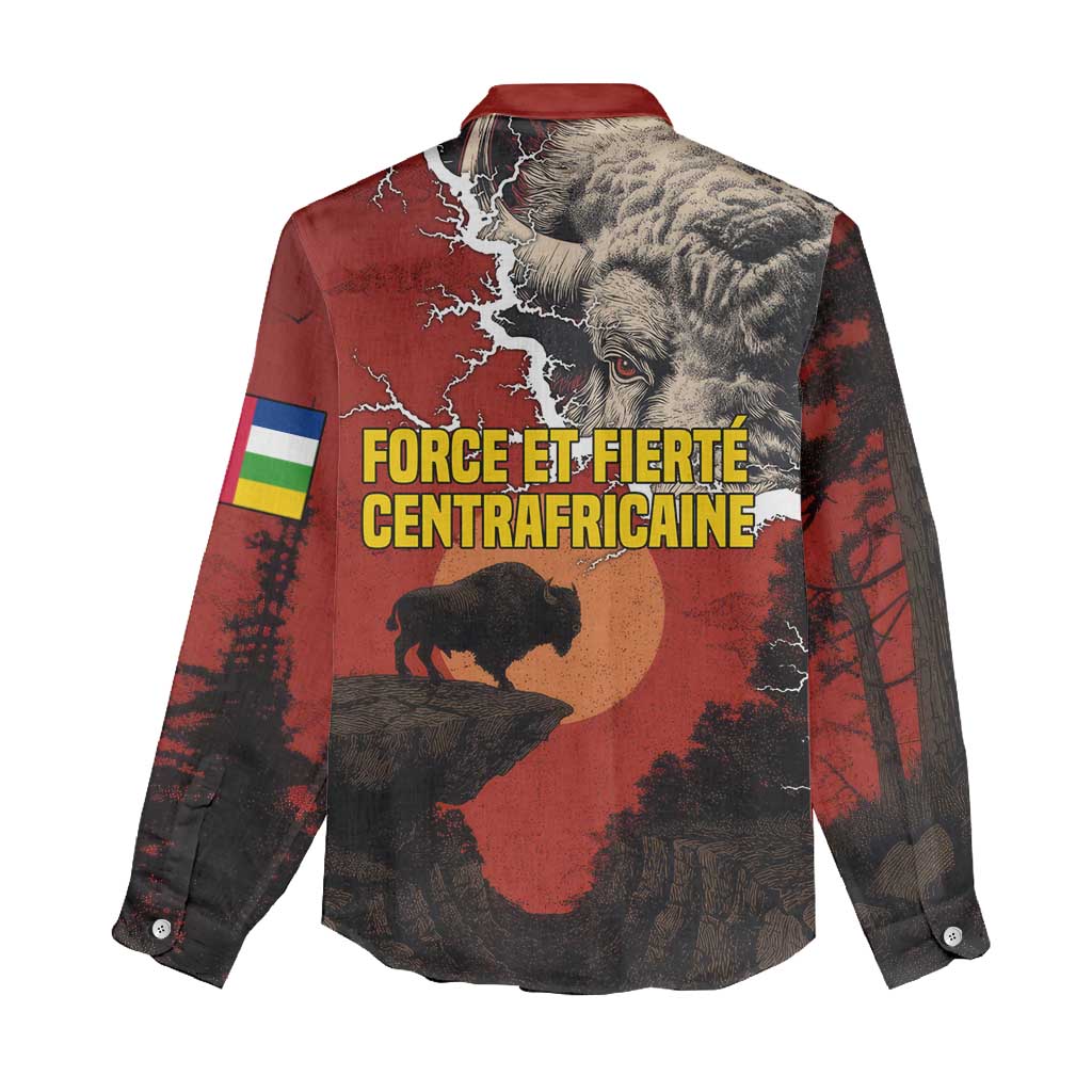 Central African Republic Women Casual Shirt Red Black Nature Design and Buffalo - African Pride