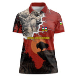 Central African Republic Women Polo Shirt Red Black Nature Design and Buffalo - African Pride