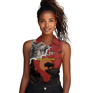 Central African Republic Women Sleeveless Polo Shirt Red Black Nature Design and Buffalo - African Pride