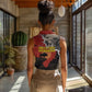 Central African Republic Women Sleeveless Polo Shirt Red Black Nature Design and Buffalo - African Pride