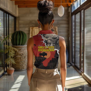 Central African Republic Women Sleeveless Polo Shirt Red Black Nature Design and Buffalo - African Pride