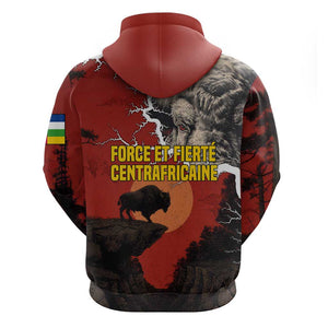 Central African Republic Zip Hoodie Red Black Nature Design and Buffalo - African Pride