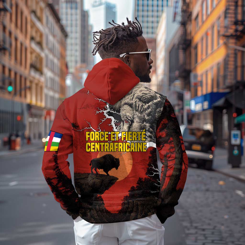 Central African Republic Zip Hoodie Red Black Nature Design and Buffalo - African Pride