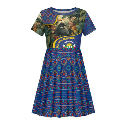 Central African Republic Kid Short Sleeve Dress Jungle Animal - African Pride