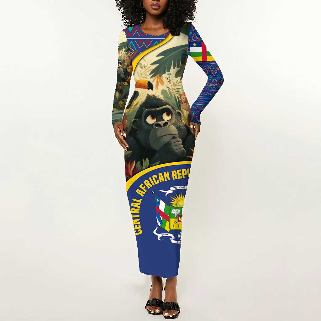 Central African Republic Long Sleeve Bodycon Dress Jungle Animal - African Pride