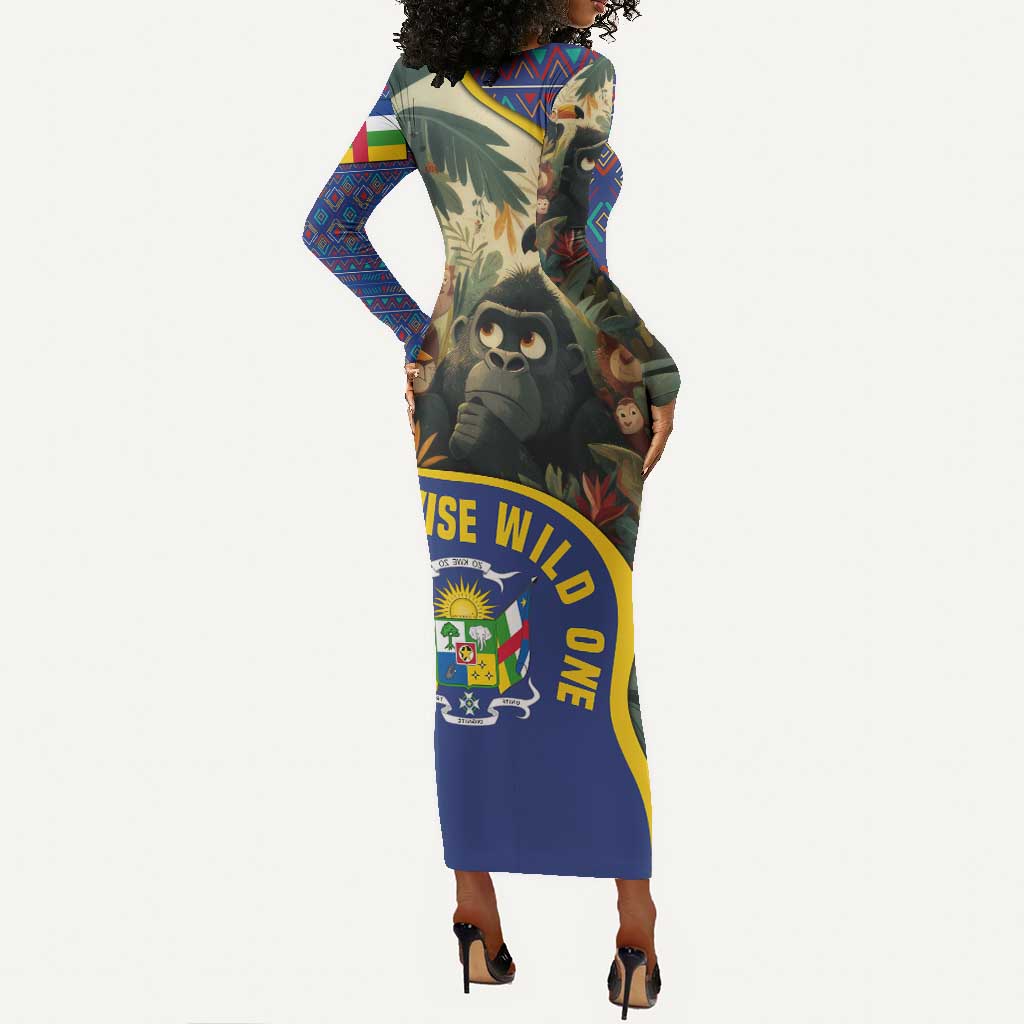 Central African Republic Long Sleeve Bodycon Dress Jungle Animal - African Pride