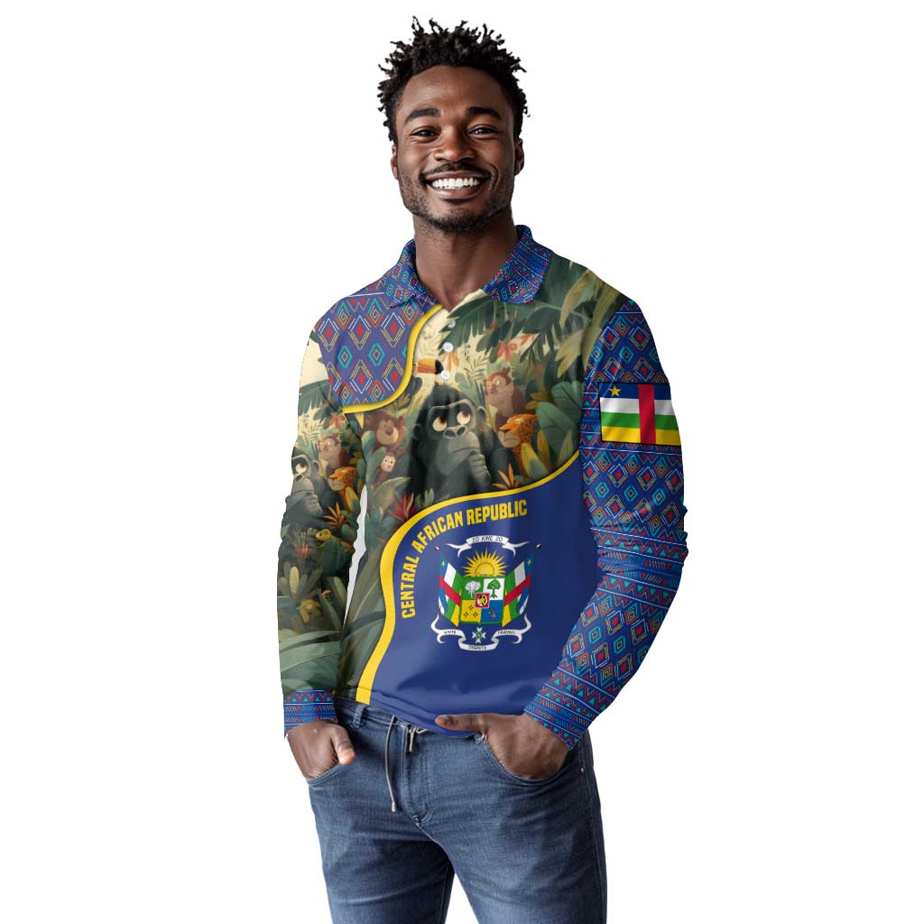 Central African Republic Long Sleeve Polo Shirt Jungle Animal - African Pride