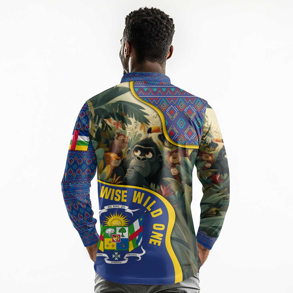 Central African Republic Long Sleeve Polo Shirt Jungle Animal - African Pride