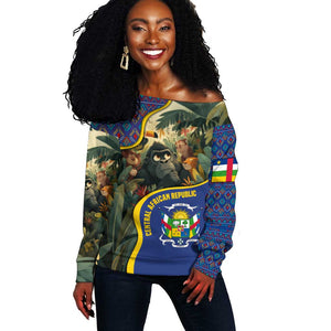 Central African Republic Off Shoulder Sweater Jungle Animal - African Pride