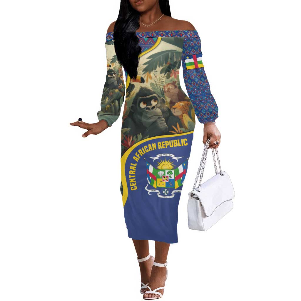 Central African Republic Off The Shoulder Long Sleeve Dress Jungle Animal - African Pride