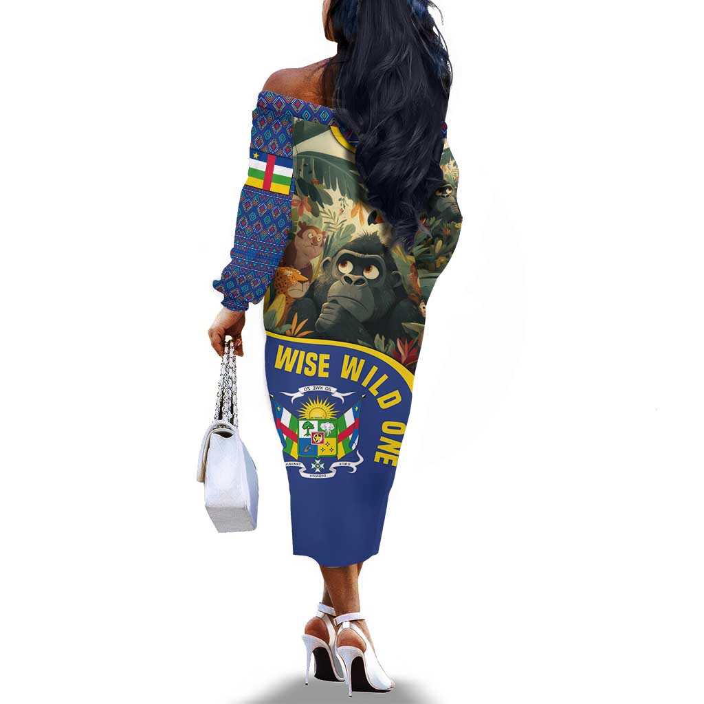 Central African Republic Off The Shoulder Long Sleeve Dress Jungle Animal - African Pride