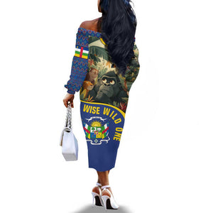 Central African Republic Off The Shoulder Long Sleeve Dress Jungle Animal - African Pride