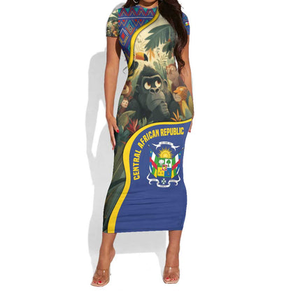 Central African Republic Short Sleeve Bodycon Dress Jungle Animal - African Pride