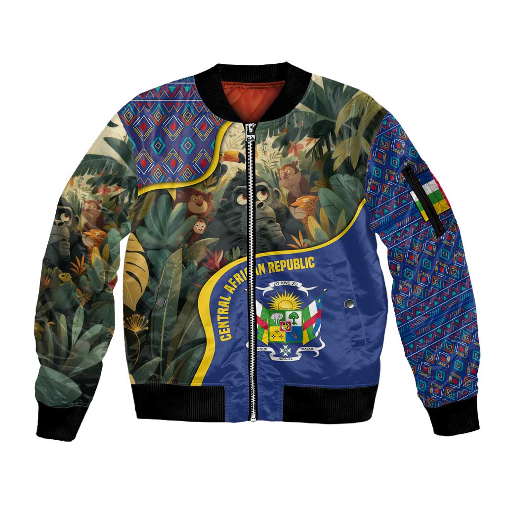 Central African Republic Sleeve Zip Bomber Jacket Jungle Animal - African Pride