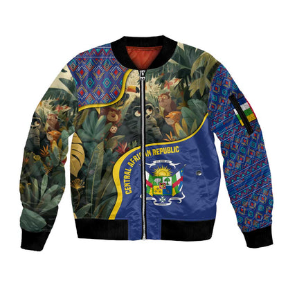 Central African Republic Sleeve Zip Bomber Jacket Jungle Animal - African Pride
