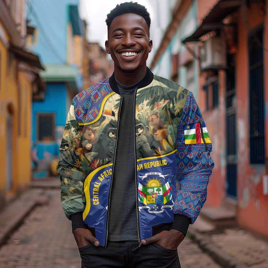 Central African Republic Sleeve Zip Bomber Jacket Jungle Animal - African Pride
