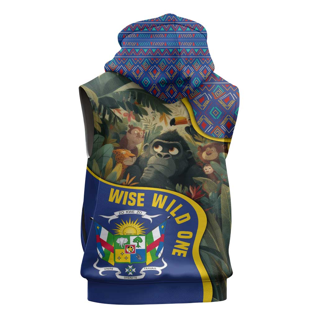 Central African Republic Sleeveless Zip Hoodie Jungle Animal - African Pride