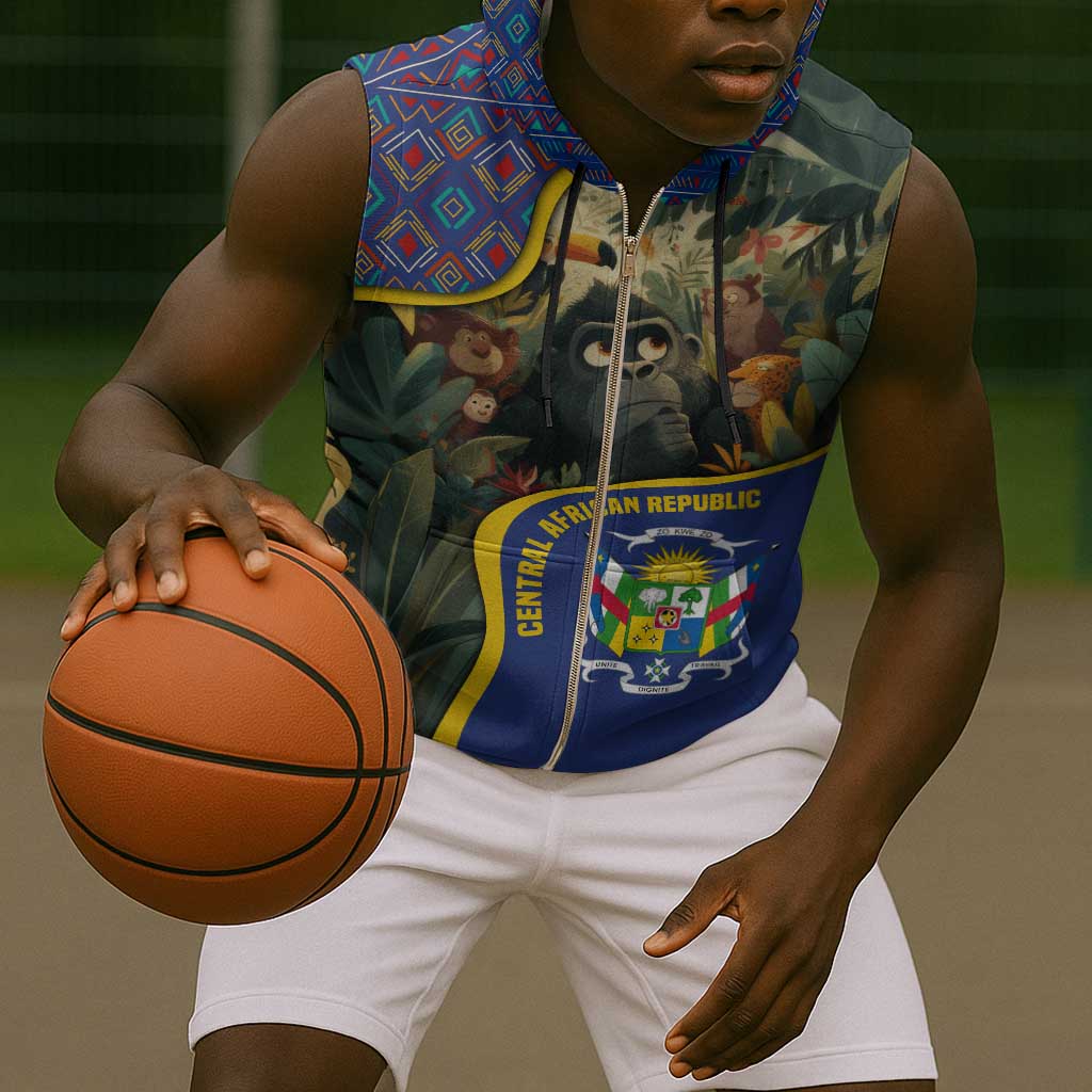Central African Republic Sleeveless Zip Hoodie Jungle Animal - African Pride