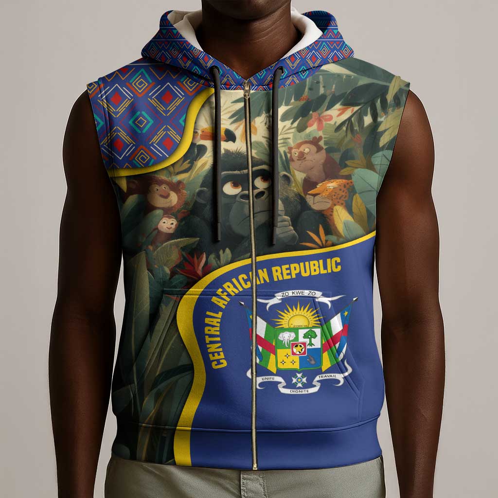 Central African Republic Sleeveless Zip Hoodie Jungle Animal - African Pride