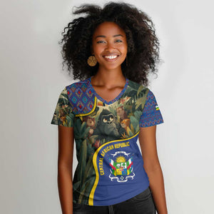 Central African Republic Women V-Neck T-Shirt Jungle Animal - African Pride