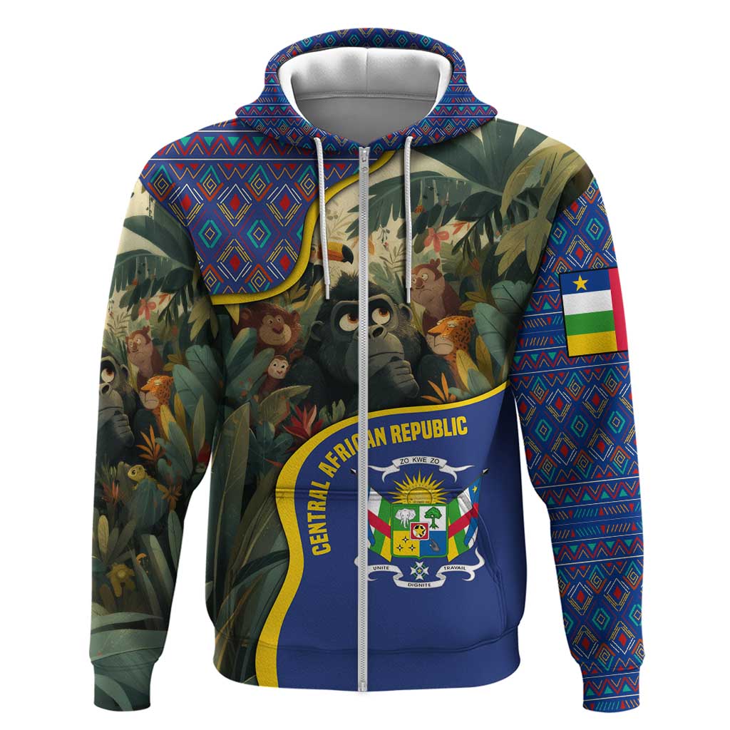 Central African Republic Zip Hoodie Jungle Animal - African Pride